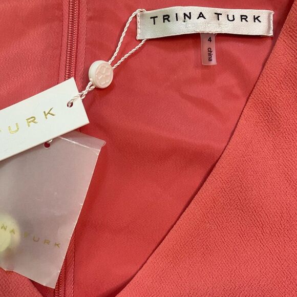 Trina Turk Coral Lemonade Short Sleeve V-Neck Sheath Mini Dress - Picture 9 of 13